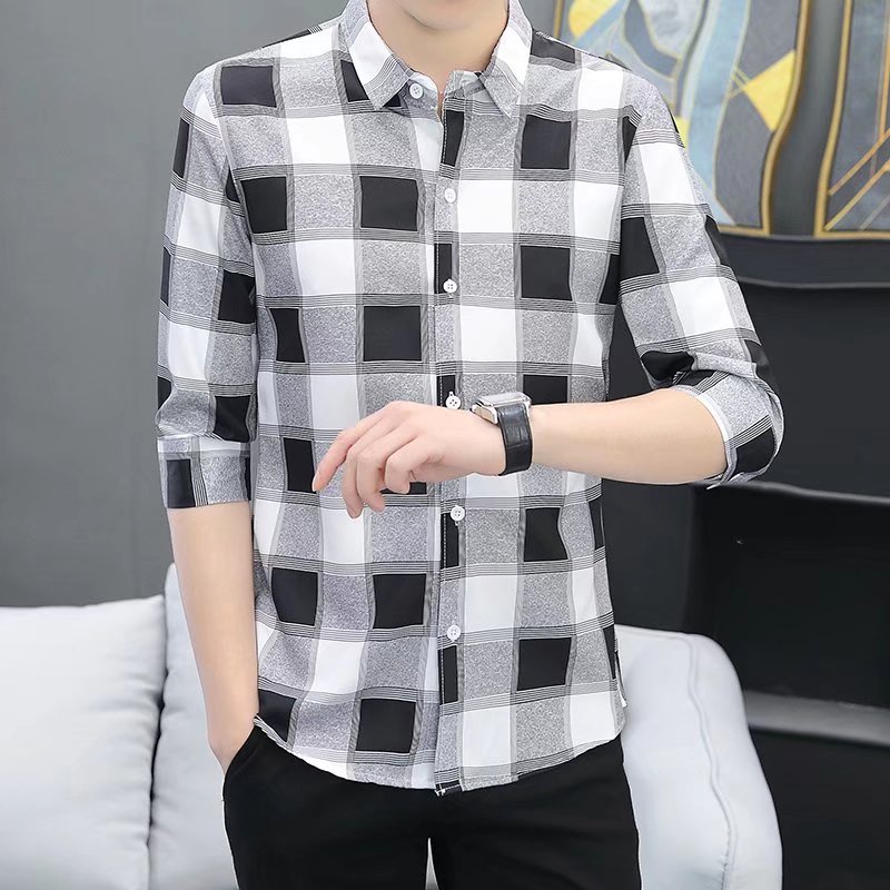 Áo Sơ Mi Tay Lửng Kẻ Sọc Ca Rô Dáng Ôm Phong Cách Hàn Quốc Thời Trang Xuân Hè Cho Nam Size M-3xl