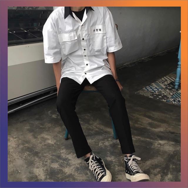 [ BÁN CHẠY NHẤT ] Sơ mi Hàn Quốc chữ hàn CÓ TÚI siêu hot 2019 - Unisex nam nữ full size dưới 75kg ( 