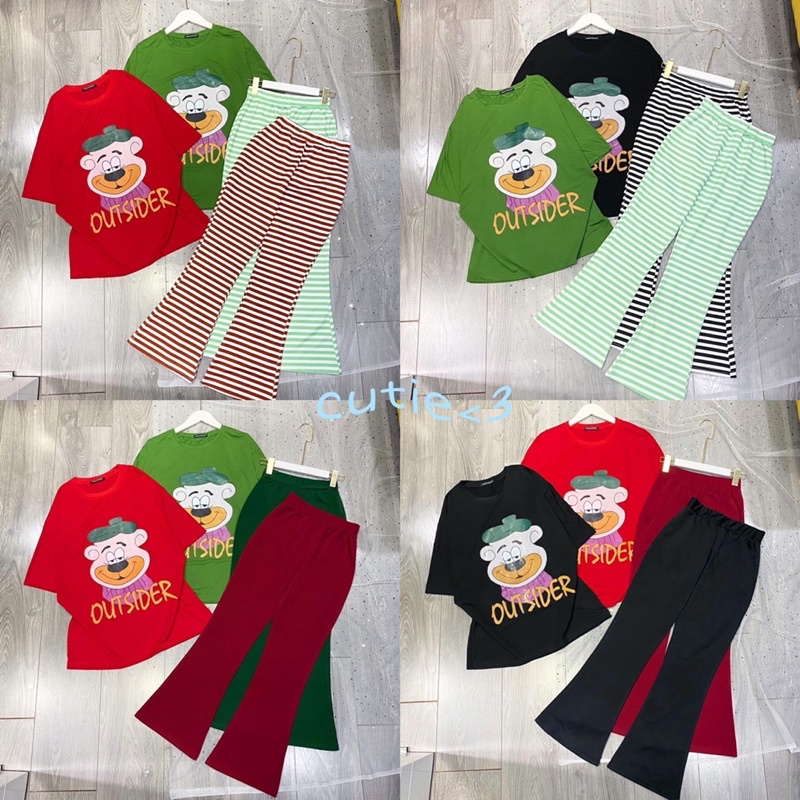 Set Bộ Áo Phông Gấu OUTSIDER Quần Loe Suông Ảnh Thật