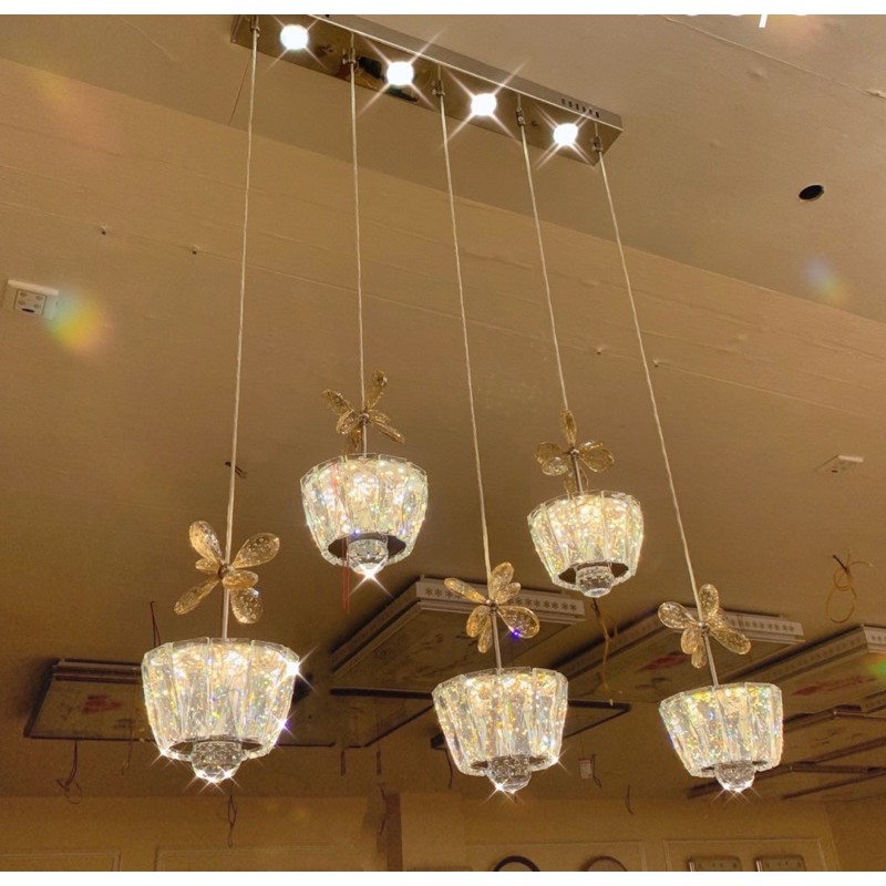 Đèn Thả Bàn Ăn ✨Có Sẵn✨Đèn Thả Phòng Khách dạng nằm ngang 5 bóng led đổi 3 màu ánh sáng mã 703/5