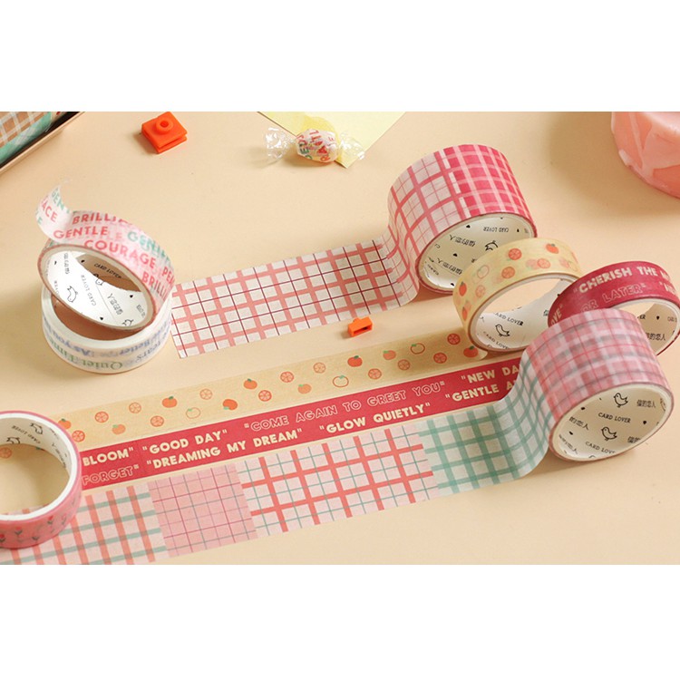 Set washi tape lẻ chiết caro basic grid pastel trơn 3 cuộn washi sticker trang trí sổ tay bullet journal dụng cụ dán