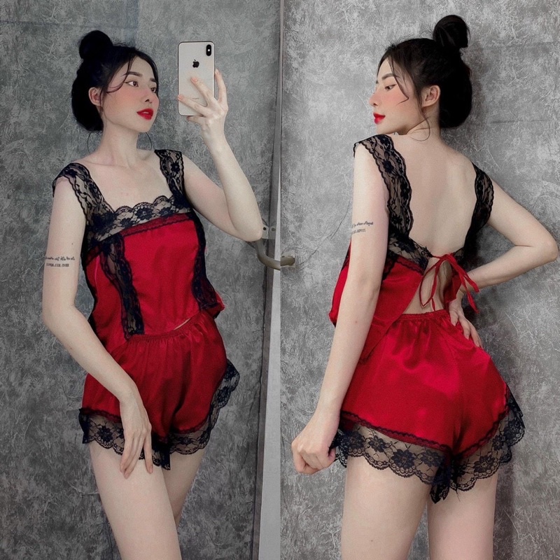 Đồ ngủ sexy phối ren,Đồ ngủ sexy phi lụa cột dây