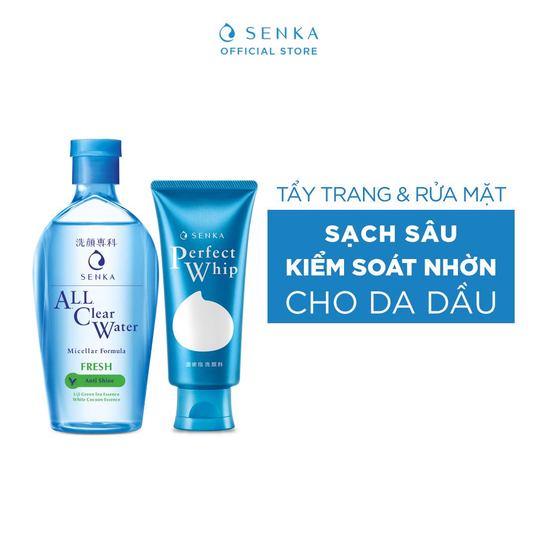 Bộ đôi làm sạch Nước tẩy trang Fresh 230ml &amp; Sữa rửa mặt Senka Perfect Whip 120g