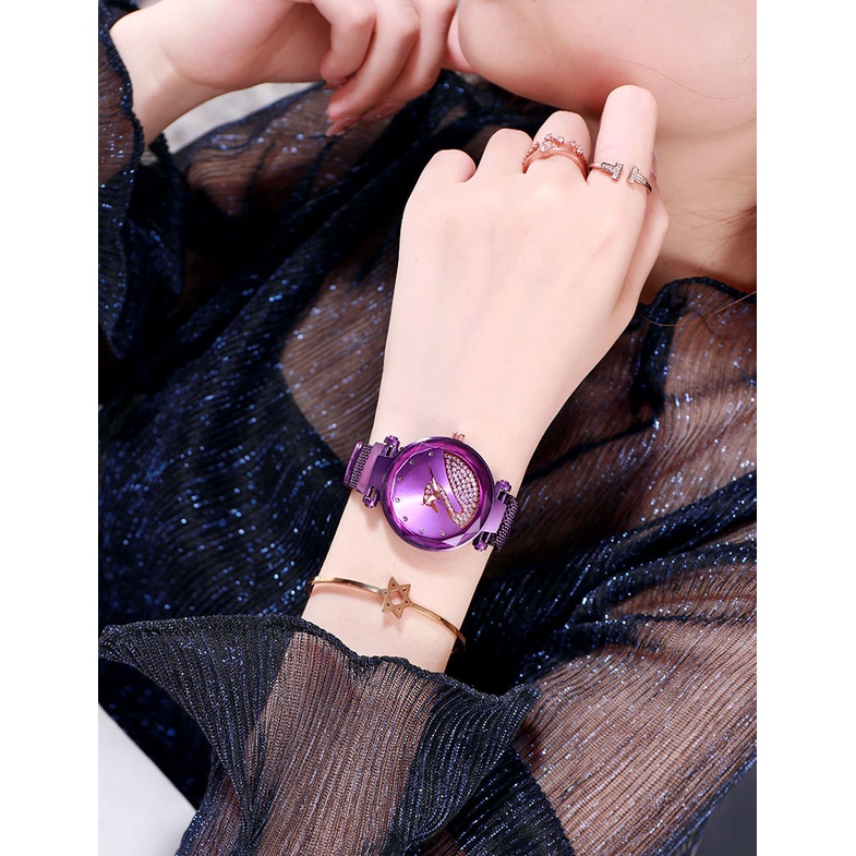 (Hàng Có Sẵn) Đồng Hồ Đeo Tay Mặt Hình Thiên Nga Đính Kim Cương Phong Cách Hàn Quốc Dành Cho Nữ Sinh Trung Học Trung Học Net Red