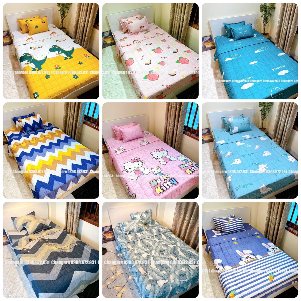 Chăn ga gối hè cottong poly sét 5 món (1 ga trải giường+2 vỏ gối đầu+1 vỏ ôm+1 chăn hè) chọn mẫu đủ kích thước m6 m8 2m
