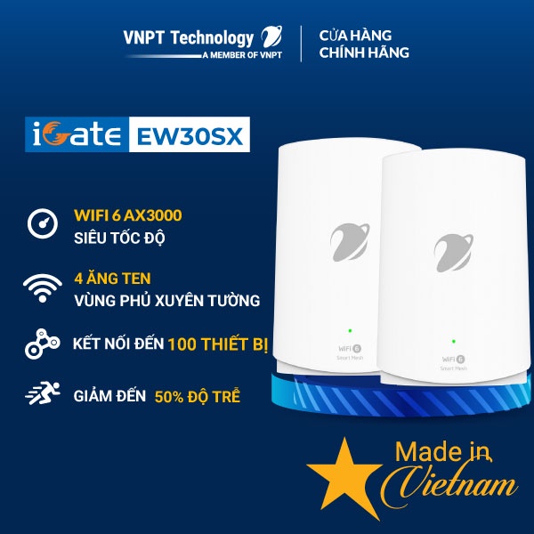 Bộ phát Mesh WiFi 6 VNPT Technology chuẩn AX iGate EW30SX ( 2-pack ) băng tần kép cho gia đình