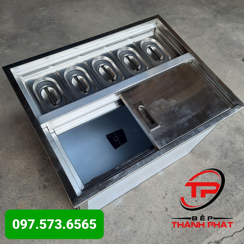 Thùng đá inox kèm khay topping , Bảo hành 2 năm