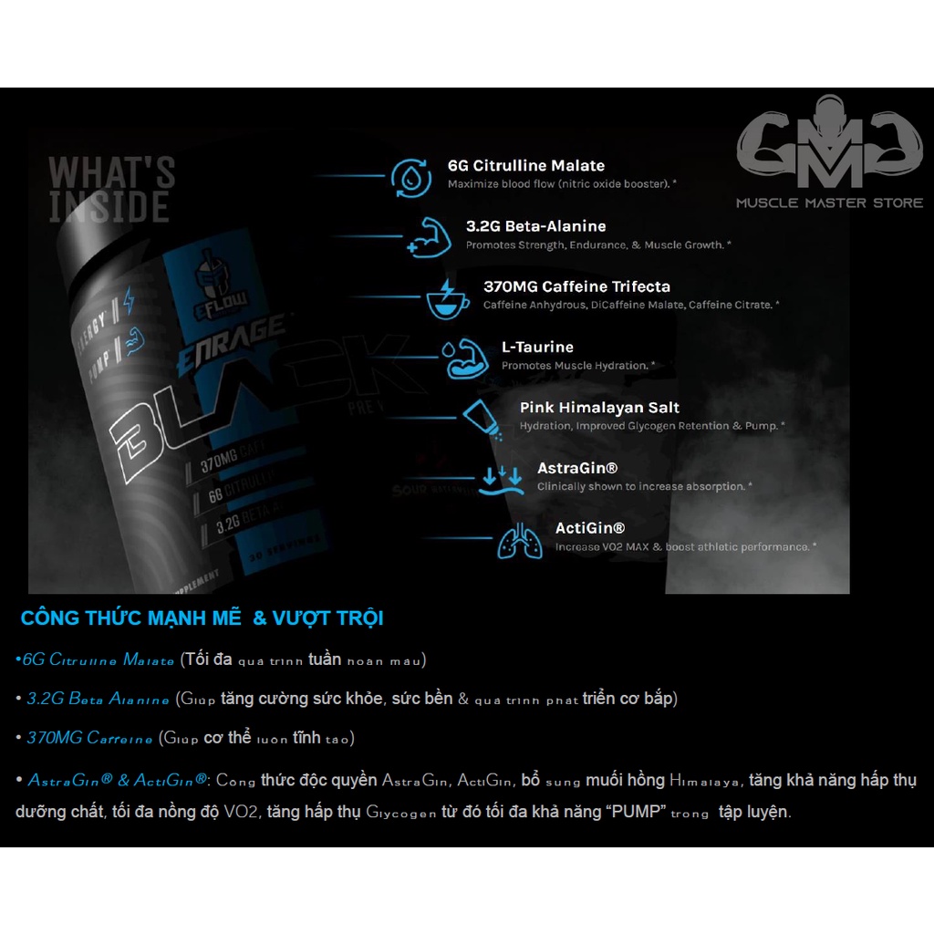 Pre Workout Tăng Sức Mạnh Và Thể Lực EFLOW ENRAGE BLACK 30 Lần Dùng