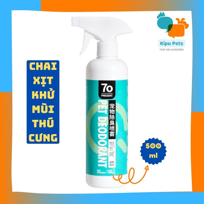 Xịt Khử Mùi Diệt Khuẩn Cho Thú Cưng - Xịt Khử Mùi Pet Deodorant 7o Present 500ml - Khử Mùi 24h Khử Trùng 99% - Kipu Pets