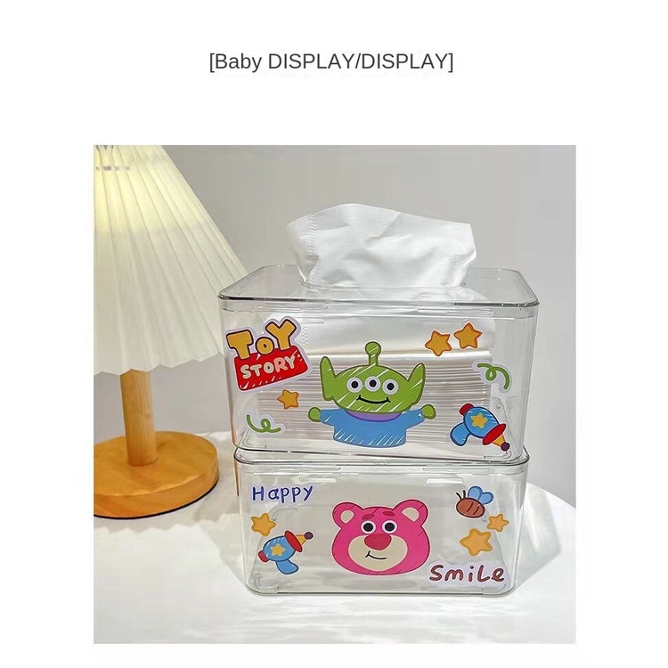 Hộp Đựng Khăn Giấy 01 Ngăn Bằng Acrylic Trong Suốt Hình Gấu Và Dâu Tây Dễ Thương Sáng Tạo
