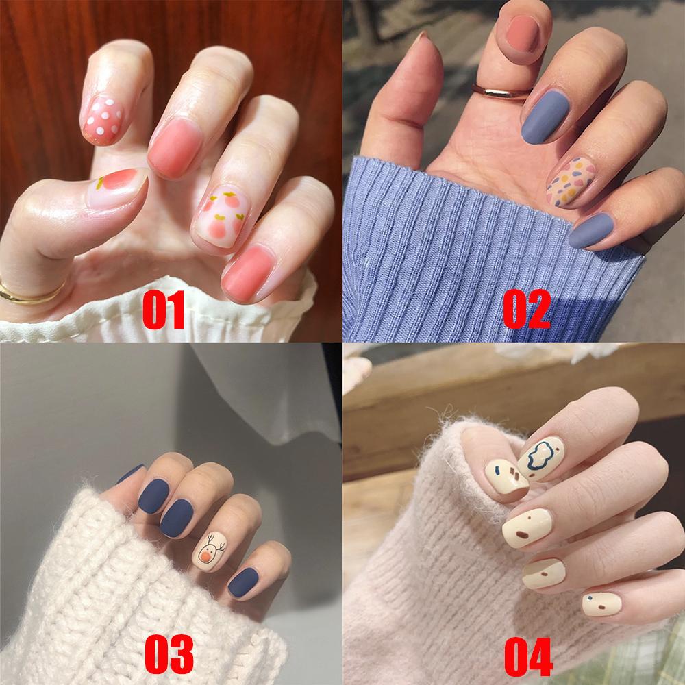 MIHAN1 Bộ 24 Móng Tay Giả Che Phủ Toàn Diện Nhiều Màu Sắc Cho Nữ