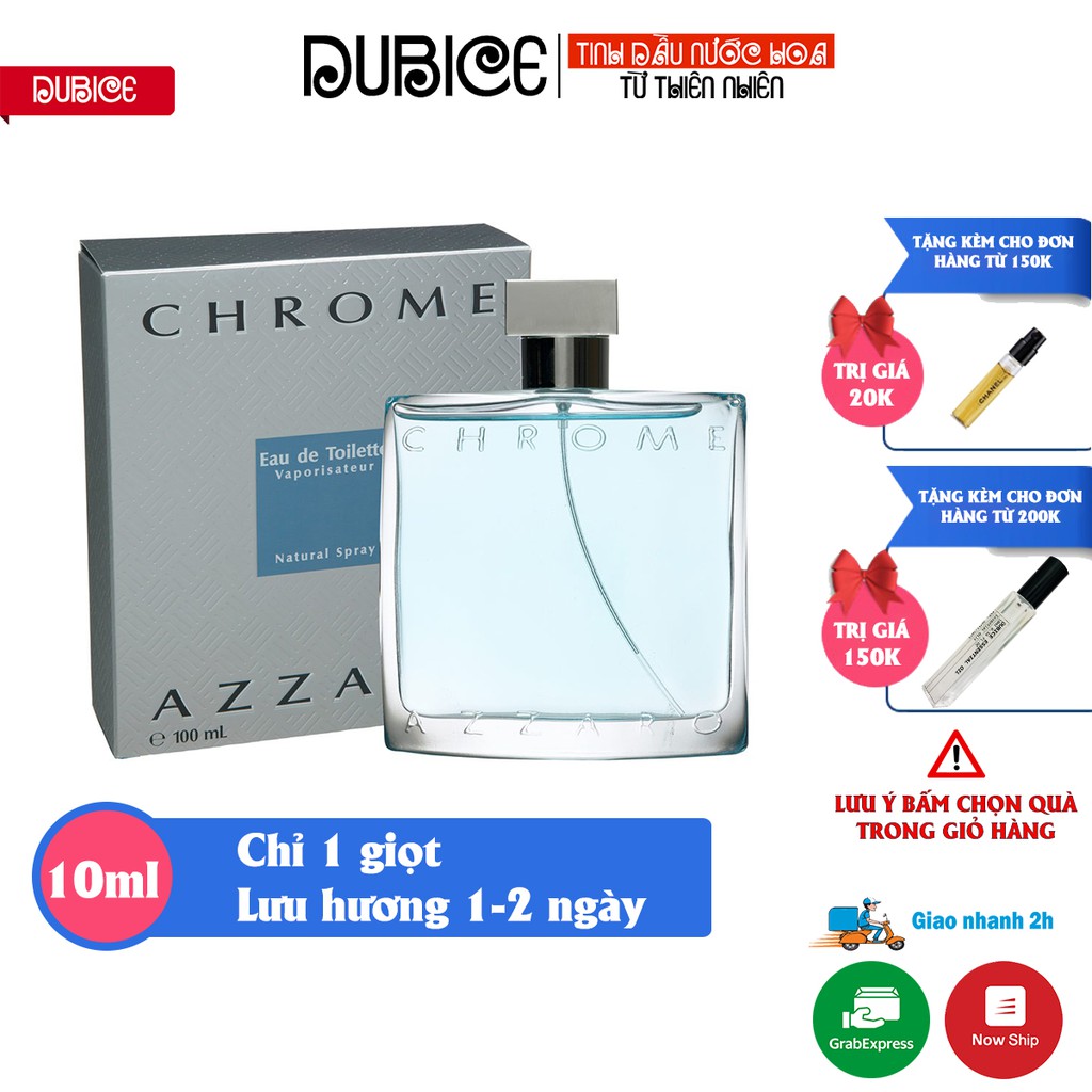 Tinh dầu nước hoa nam Azzaro Chrome thơm lâu từ 1 - 2 ngày dùng làm mỹ phẩm, xông phòng, khử mùi hàng cao cấp