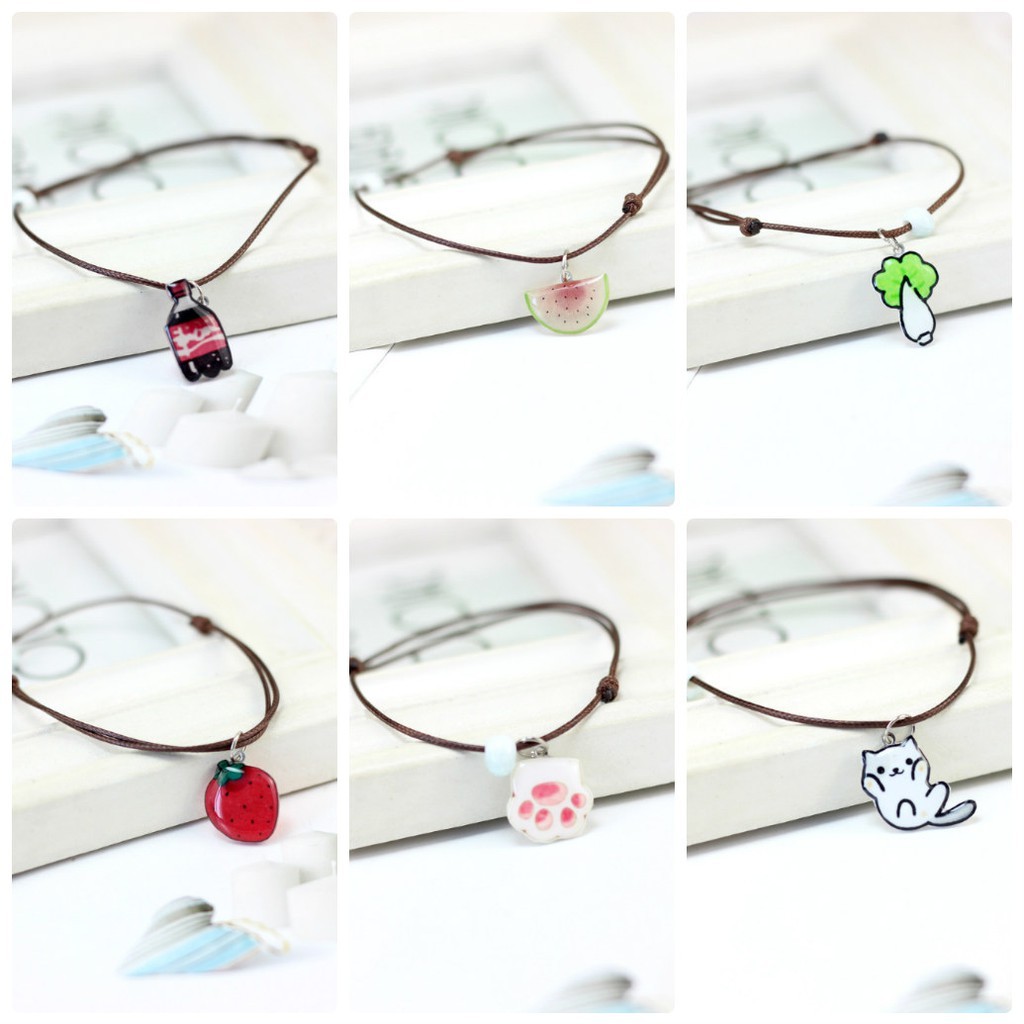 (6 mẫu) Vòng gốm dễ thương dưa hấu dâu tây mèo cải dâu Kute nhiều hình dễ thương phụ kiện thời trang