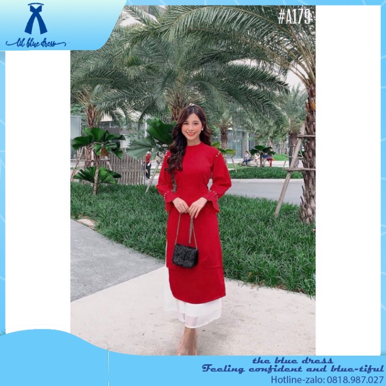 ✨QUẢNG CHÂU✨ Áo dài cách tân nữ tay đính chuỗi siêu hot 2020 kèm quần 🔥FREESHIP🔥 lady xanh cotton cổ V vuông tay phồng