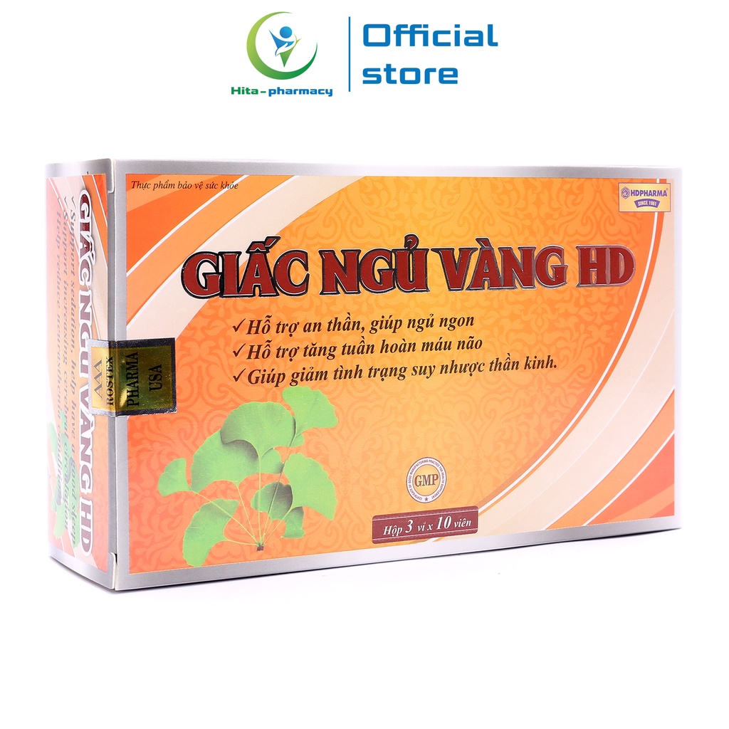 Giấc Ngủ Vàng HD HDPHARMA giúp ngủ ngon thảo dược, giảm mất ngủ, stress - 30 viên