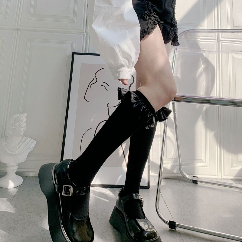 XIXI Tất Dài Qua Gối Giữ Ấm Chân Phối Bèo Phong Cách Lolita