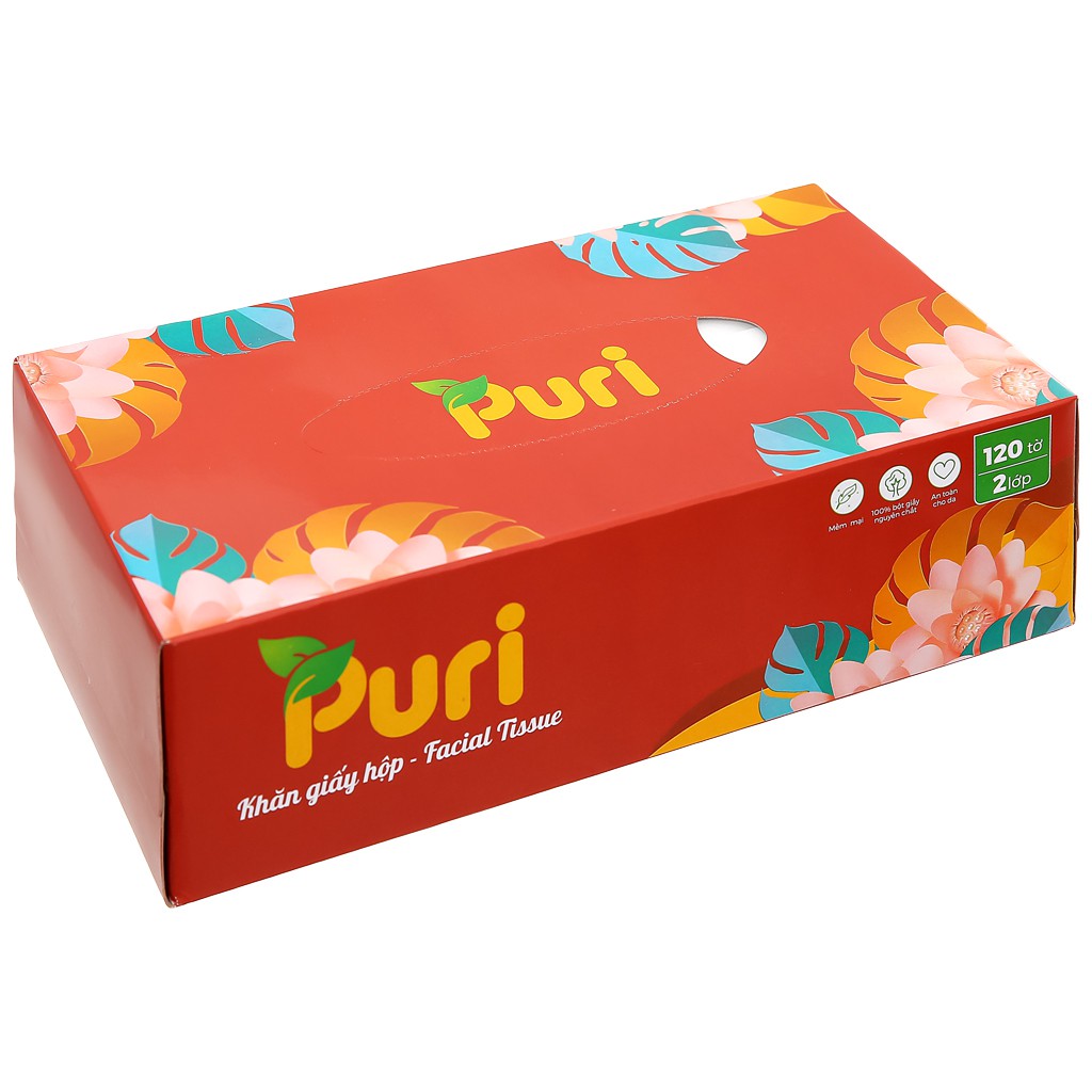 Khăn giấy Puri 2 lớp hộp 120 tờ - giao màu ngẫu nhiên