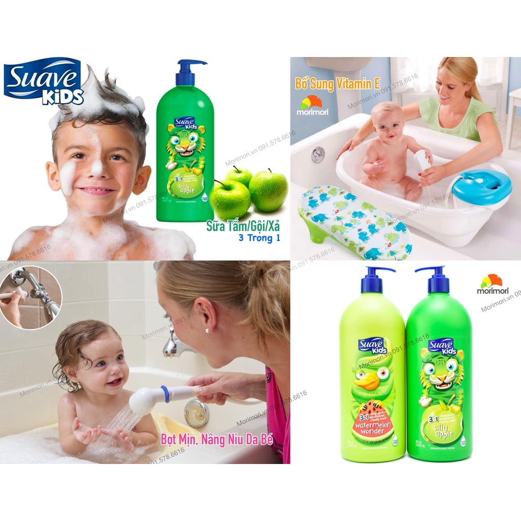 Sữa Tắm Mẹ Bé, Dầu Gội Xả SUAVE KIDS Đại Cho Em Bé 3 in 1, Nhập Khẩu Từ USA - Chai 1.18L ( Giá Tốt )