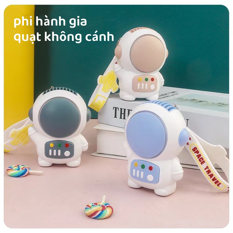 Quạt mini cầm tay không cánh sạc USB phối hình người vũ trụ hoạt hình mùa hè 2022 làm quà tặng