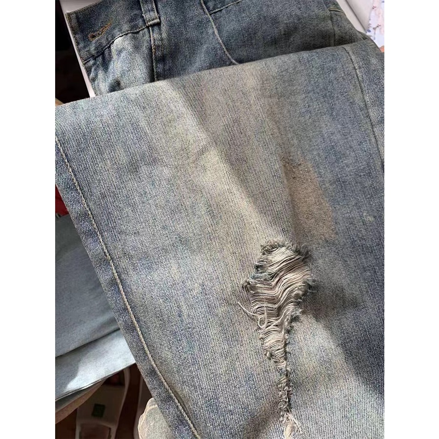 Quần jeans Nữ Lưng Cao Ống Đứng Mài Rách Thời Trang Hàn