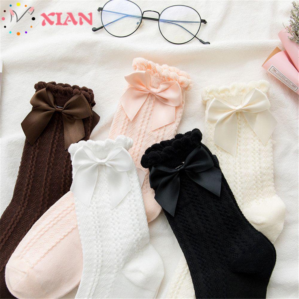 Xiantin Vớ Cotton Cổ Vừa Đính Nơ Phong Cách Lolita