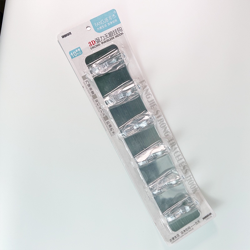 Thanh treo đồ 6 móc liền mạch, vỉ 6 móc dán tường trong suốt - MTDDT