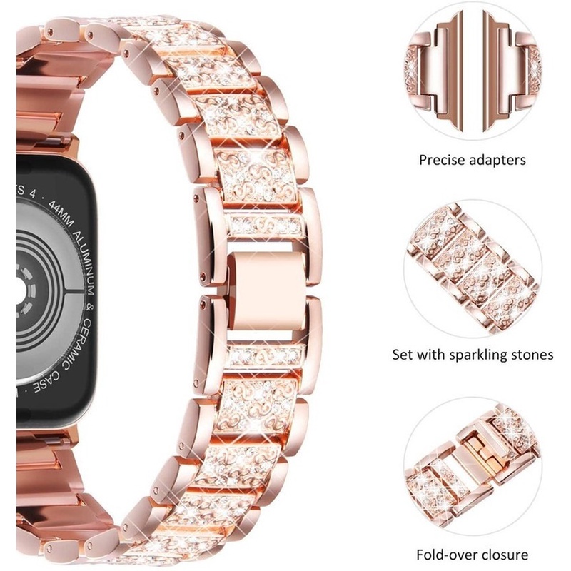 Dây đeo bằng thép không gỉ đính đá giả thích hợp cho Apple Watch Series T500 6 5 4 iwatch 3 2 1 SE 40mm 44mm 38mm 42mm