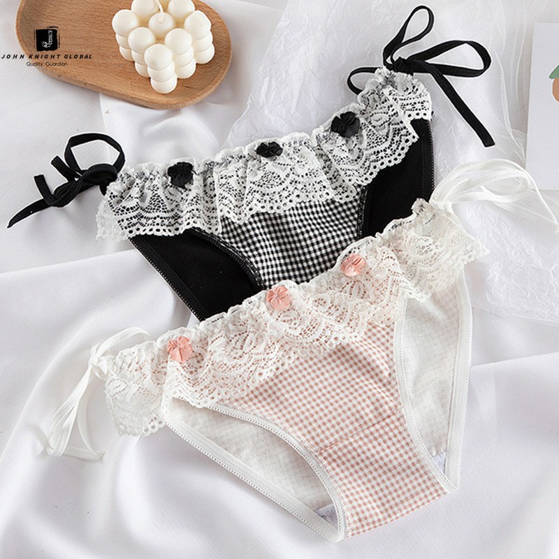 Quần lót cotton phối ren đính nơ gợi cảm 0618 - Quần lót cột dây 2 bên sexy (Hee su shop )