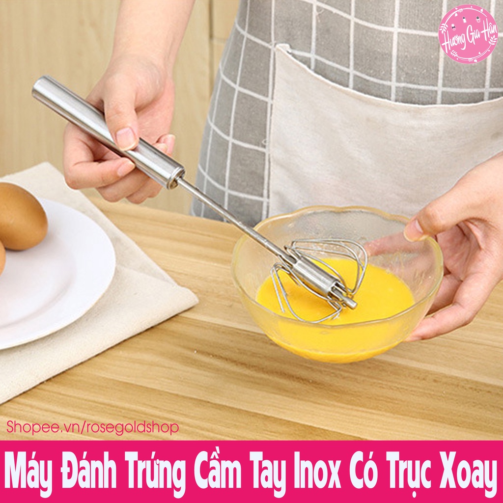 Cây Đánh Trứng Inox Có Trục Xoay Tự Động Không Dùng Điện Nhỏ Gọn Tiện Dụng