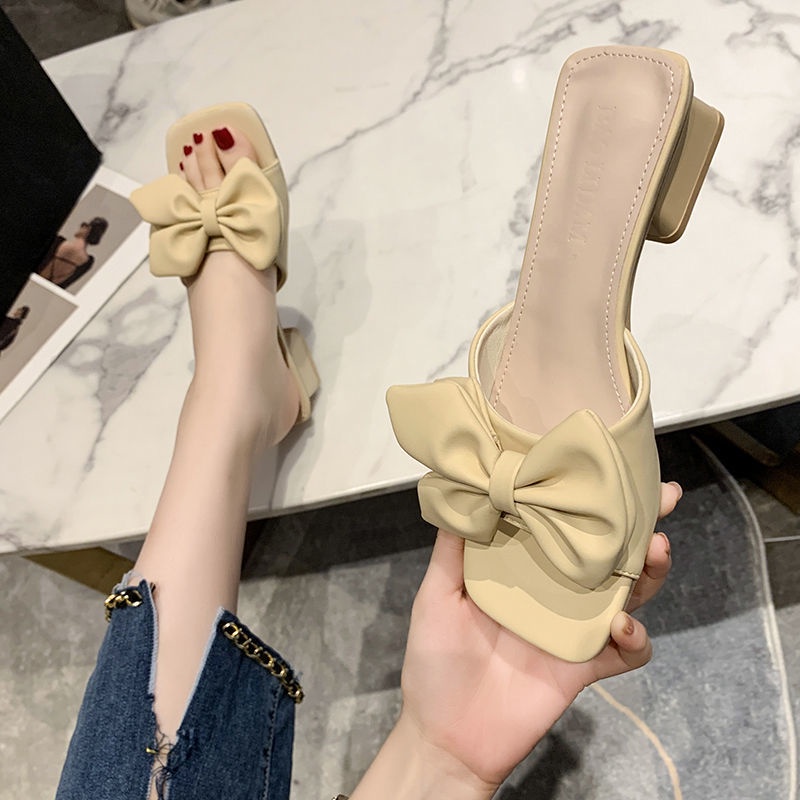 Dép Xỏ Ngón Đế Dày Đính Nơ Thời Trang Mùa Hè Phong Cách Mới Cho Nữ