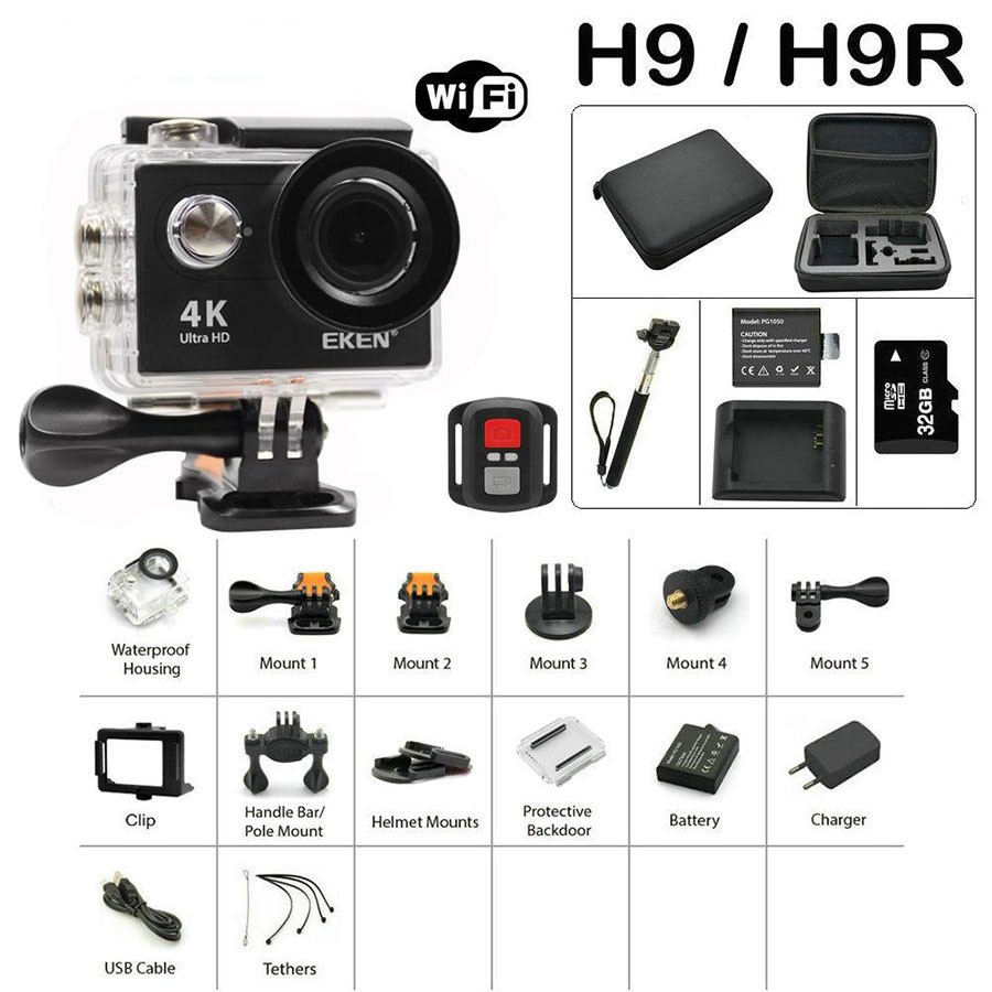 [SaleOff] Camera thể thao, camera hành trình Eken H9R(có remote) version 8.1, bảo hành 12 tháng tặng filter đỏ và tripod