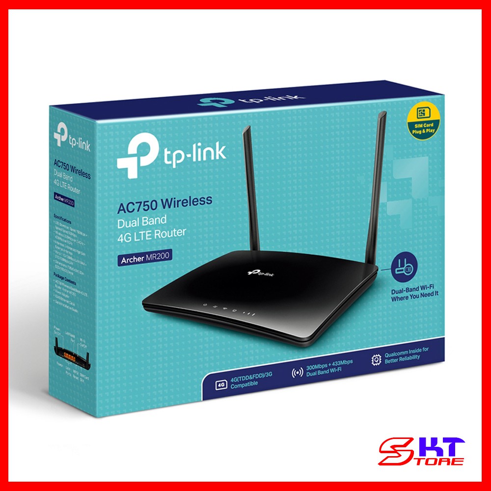 Bộ Phát Wifi 4G LTE TP-Link Archer MR200 Chuẩn AC Tốc Độ 750Mbps - Hàng Chính Hãng
