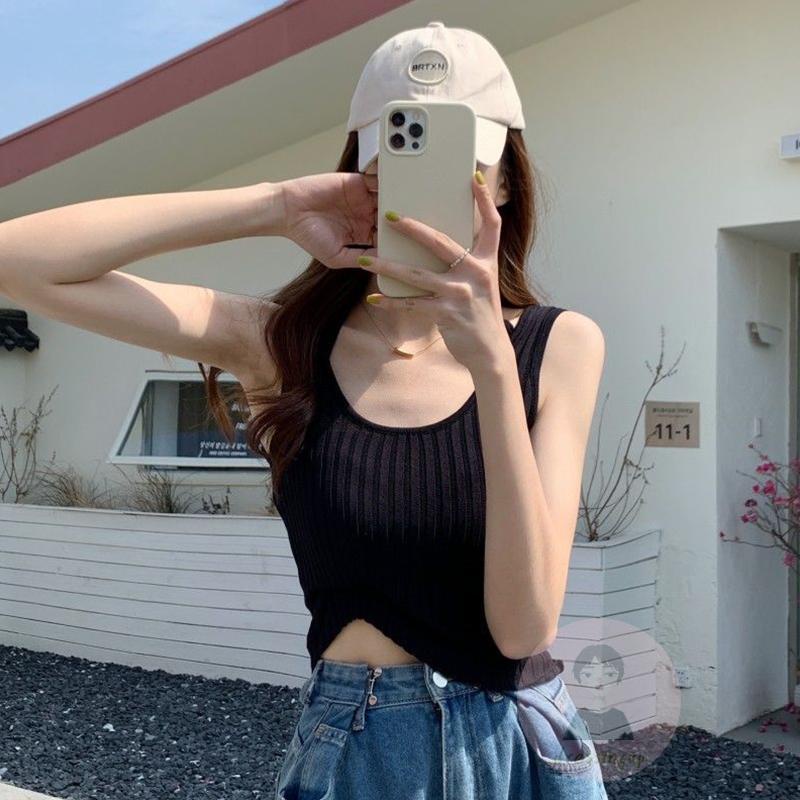 Dre- Áo Ba Lỗ Ôm Dáng Cổ Yếm Màu Trơn Mùa Hè Màu Xanh Lá / Xanh Hoàng Gia / Đen Cho Nữ