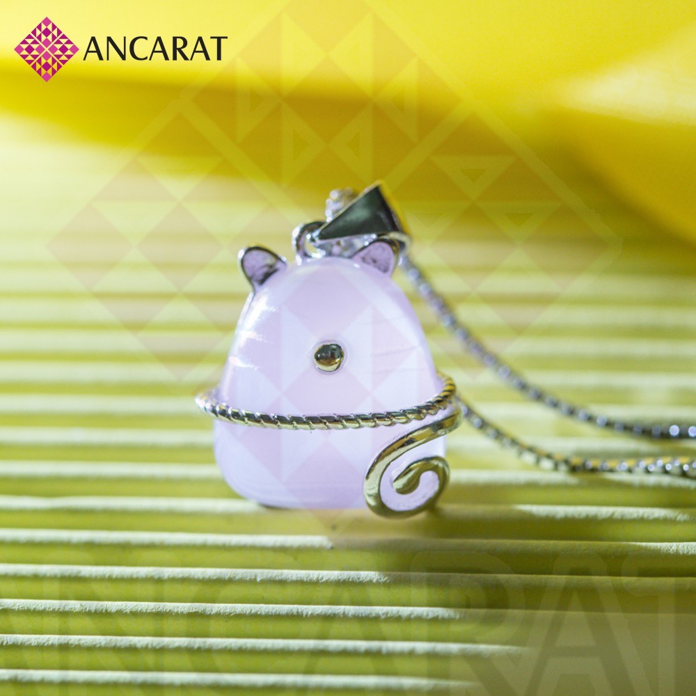 ANCARAT - Mặt dây chuyền bạc Tý kute đá Thạch anh phong thủy