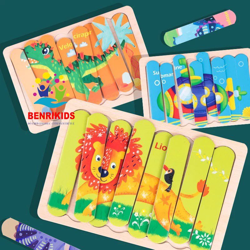 Đồ Chơi Tranh Xếp Hình Puzzle Que Kem 2 Mặt Bằng Gỗ Loại To In Hình Ngộ Nghĩnh Cho Bé Phát Triển Sáng Tạo và Thông Minh