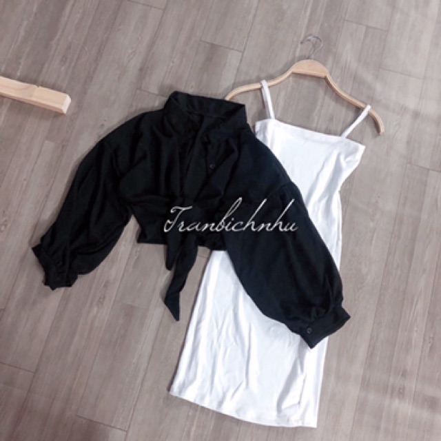 Set áo voan phối đầm dây ôm body