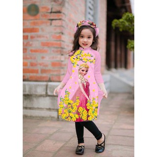 ÁO DÀI ELSA NGÀY TẾT  BÉ GÁI  CAO CẤP (nguyên set)