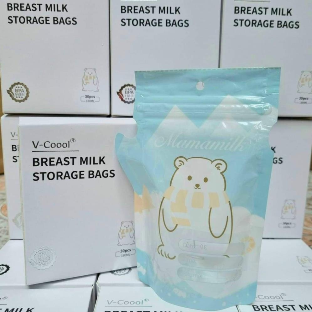 Túi trữ sữa VCOOL CAO CẤP hộp 30 túi 180ml có vòi rót tiện lợi