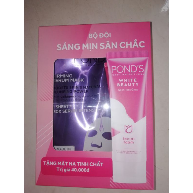 Sữa rửa mặt trắng hồng Pond's​ tặng kèm mặt nạ tinh chất Serum