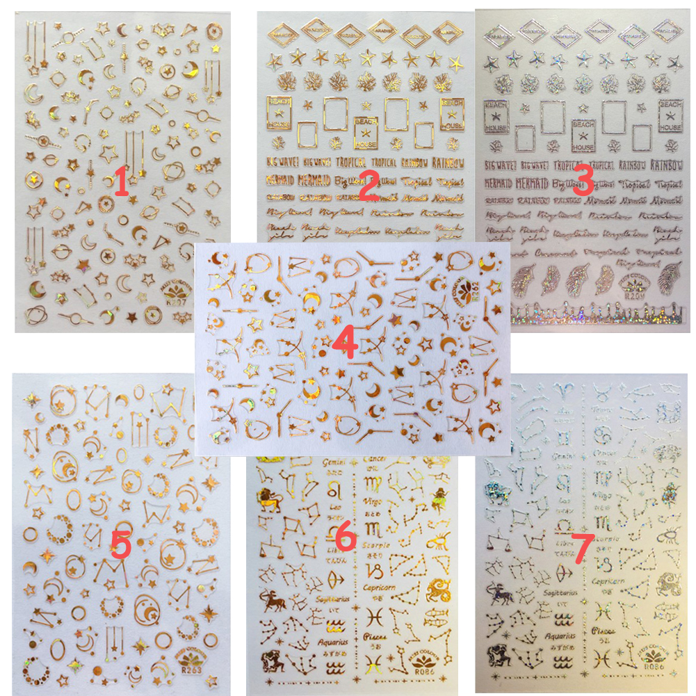 [Hàng mới về] Tấm nhãn dán họa tiết đa dạng 3D tùy chọn để trang trí móng tay nghệ thuật