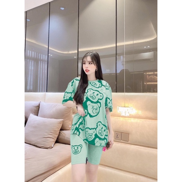Đồ bộ nữ đồ mặc nhà ESHOP đồ ngủ big size trung niên dễ thương mùa hè đi chơi quần lửng cotton thun thể thao AD18