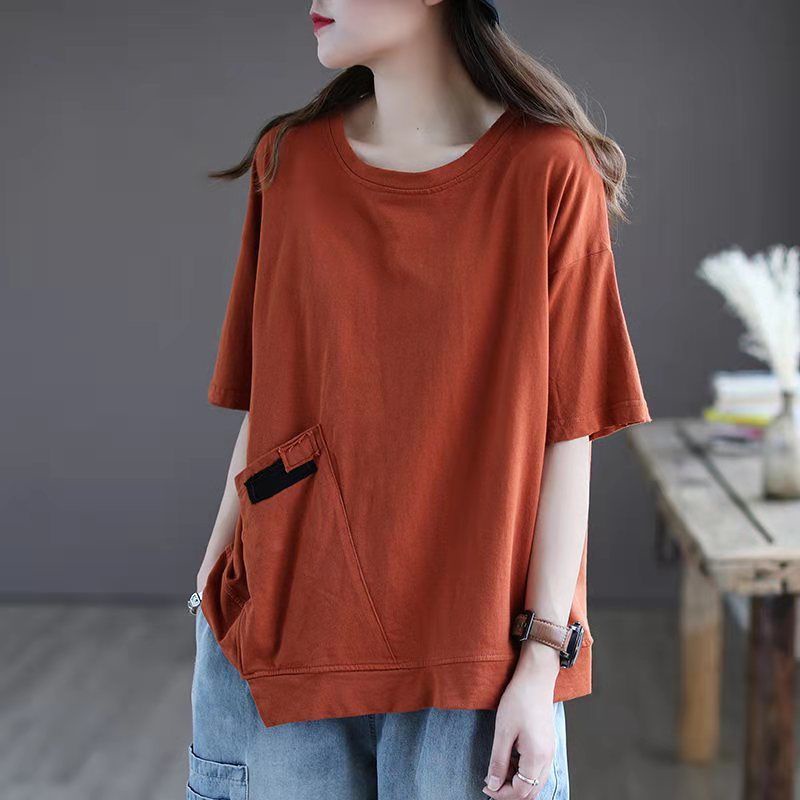 Áo Thun 100% Cotton Cổ Tròn Tay Ngắn Dáng Rộng Phong Cách Mùa Xuân Hàng Mới Cho Nữ