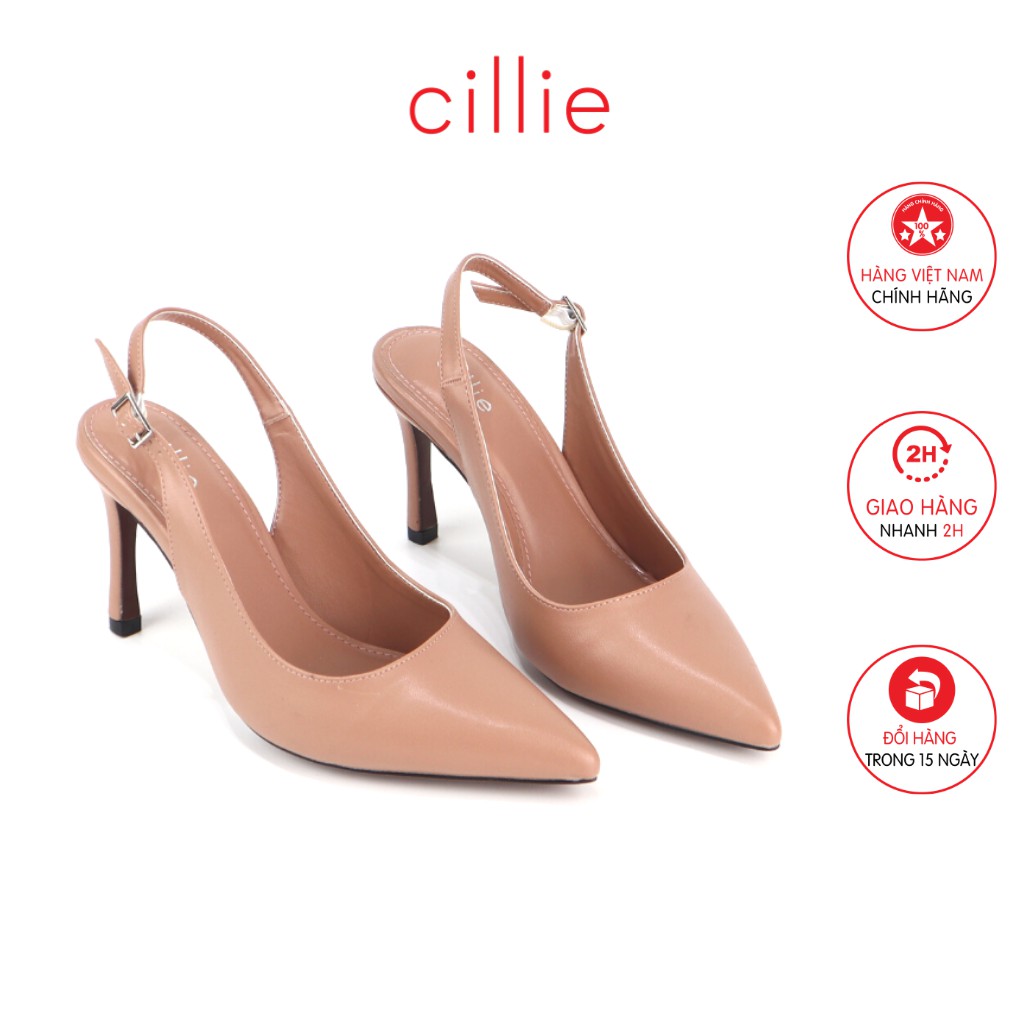 Giày cao gót nữ kiểu dáng slingback thanh lịch mũi nhọn gót thanh cao 9cm đi làm dạo phố Cillie 1234