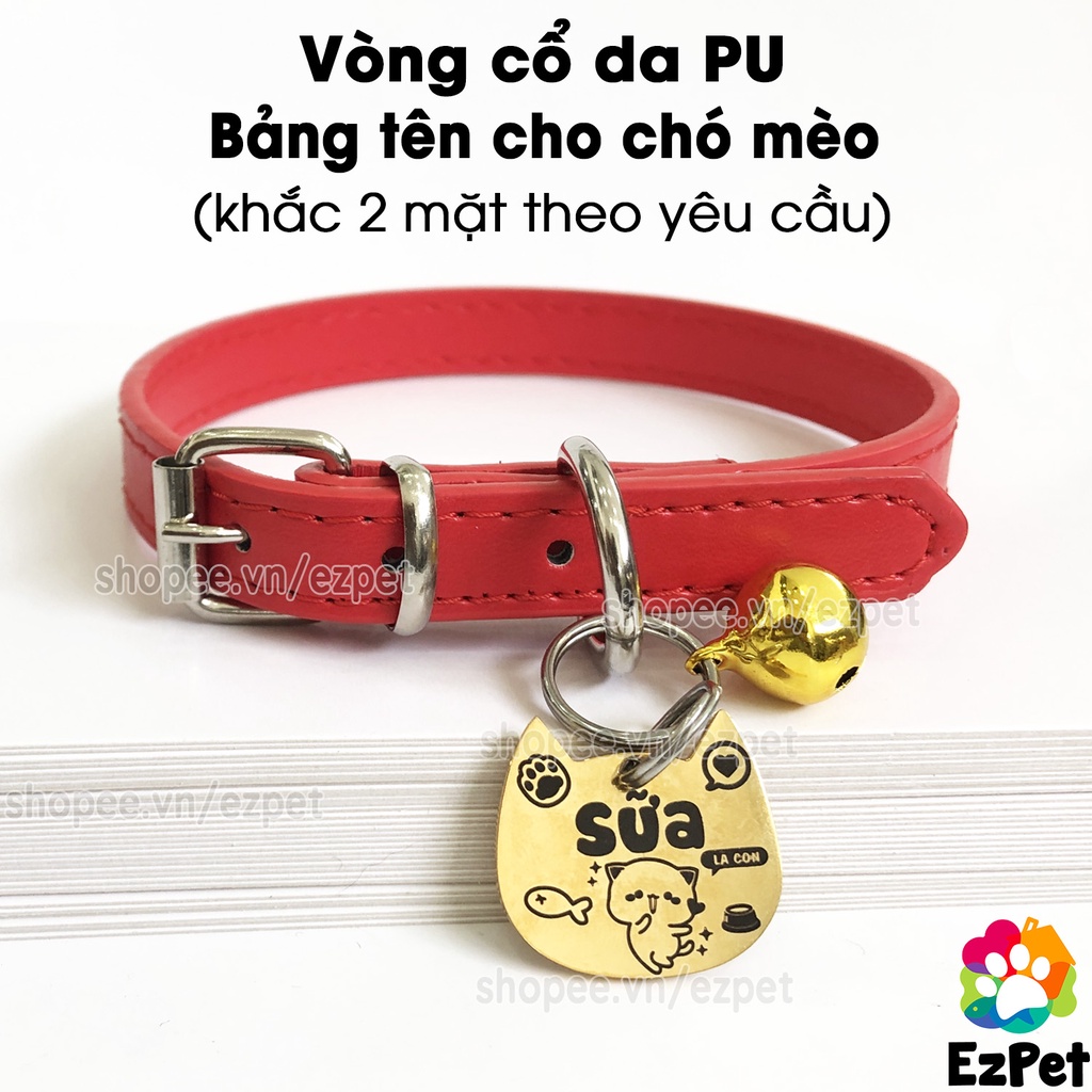 Vòng cổ chó mèo (da PU) + Thẻ tên thú cưng EzPet