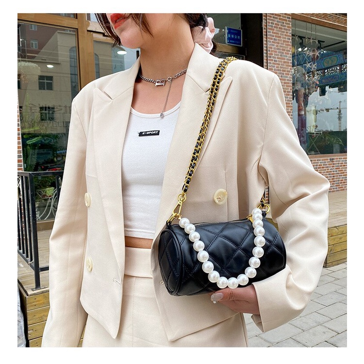 Túi Đeo Chéo  JASMIN NOIR Họa Tiết Caro Phối Dây Đeo Ngọc Trai Nhân Tạo Thời Trang Cho Nữ