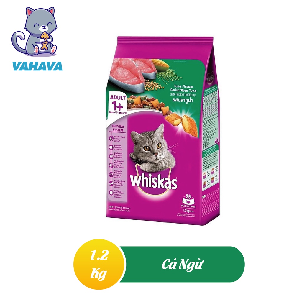Thức Ăn Hạt Cho Mèo Trưởng Thành Whiskas 1,2Kg Dạng Túi Vị Cá Thu Cá Ngừ Cá Biển - VAHAVA