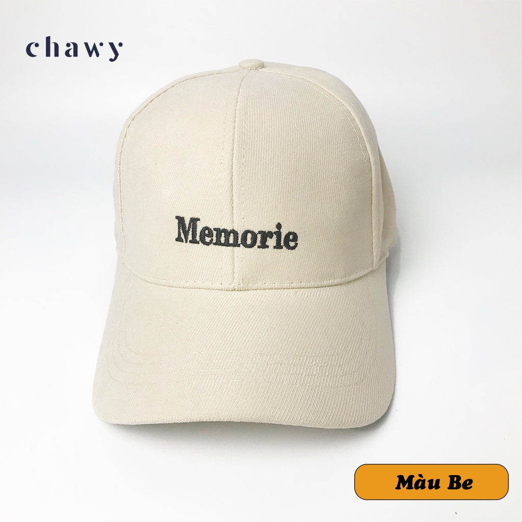 Mũ lưỡi trai nữ nam , Nón kết thêu chữ Memorie phong cách Ulzzang chất liệu nỉ gân cotton form unisex Chawystore - NK!1