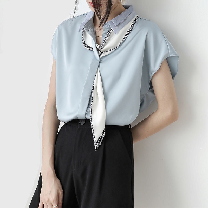 Summer white shirt retro style chiffon white shirt lady's niche shirt short-sleeved top girl