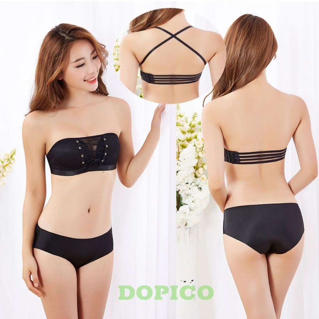 Áo ngực không dây không gọng nữ su nâng ngực đệm bàn tay rút dây trước ngực tạo khe DOPICO  A586