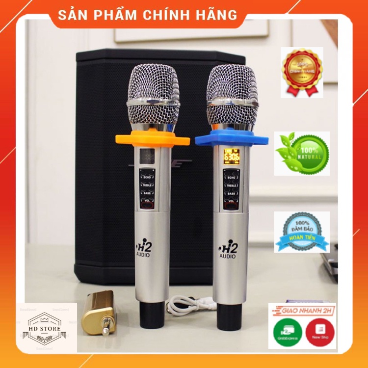 Cặp Mic Hát Karaoke H2 AUDIO Cao Cấp Không Dây Chỉnh Trực Tiếp BASS,TRESS,ECHO Trên Micro,Hàng Chuẩn Bảo Hành 1 Năm